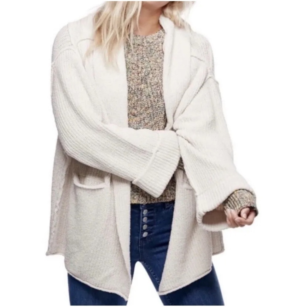 Free People Cream Open-Front Chunky Knit Cardigan
